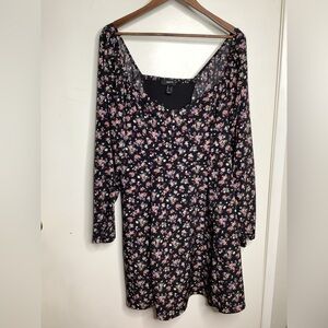 Forever 21 Long Sleeve Floral Boho Black Dress Size 2X